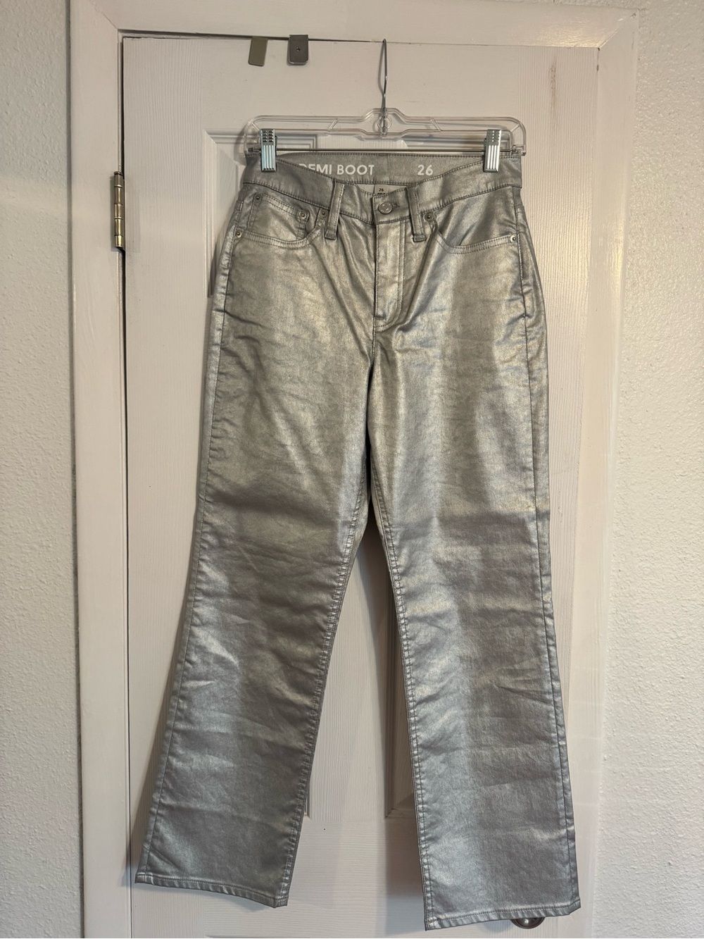 J. Crew Metallic Crop Silver Flare Jeans